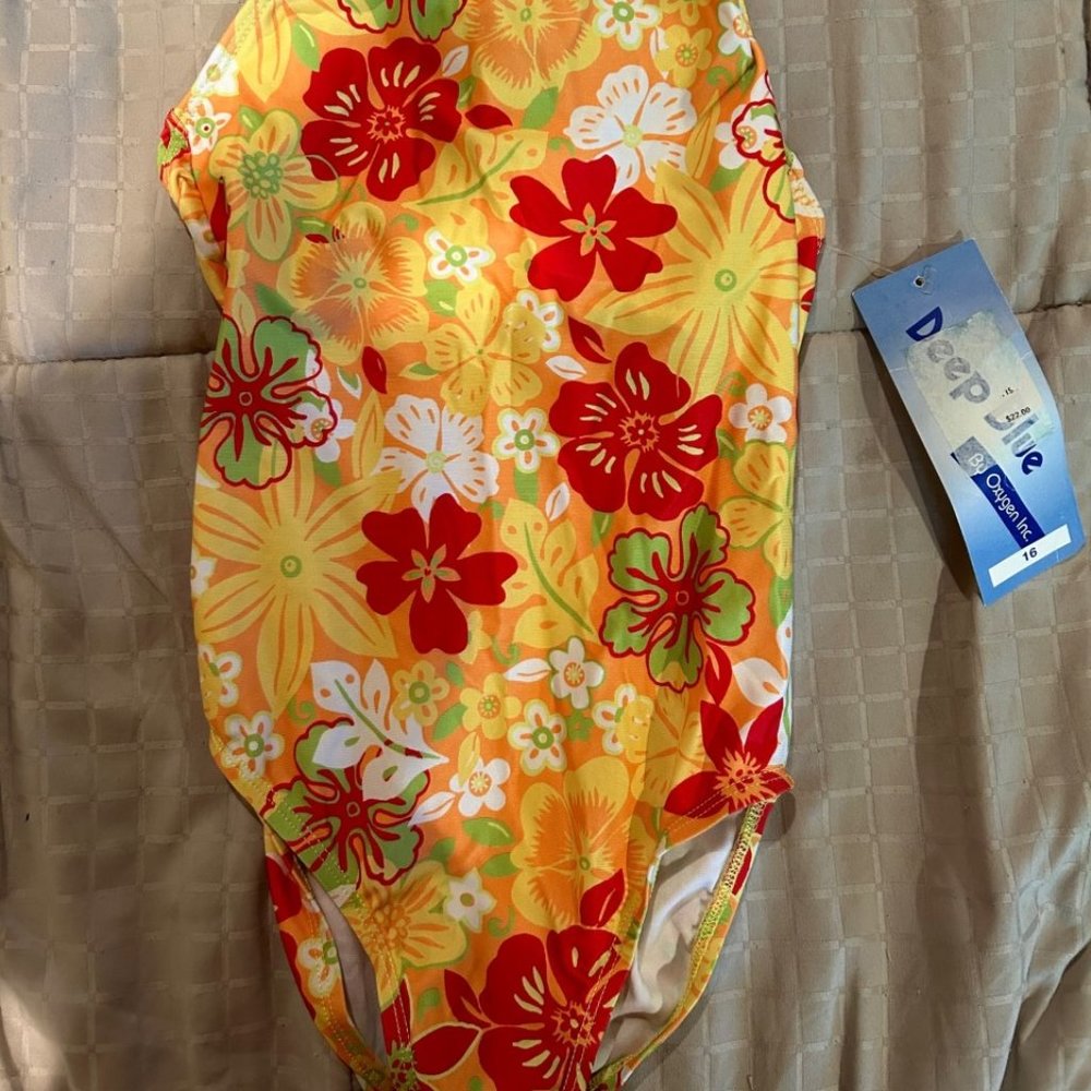Girls ONE PIECE Floral Bathing Suit - Size 16 - NEW, NWT - Picture 2 of 4
